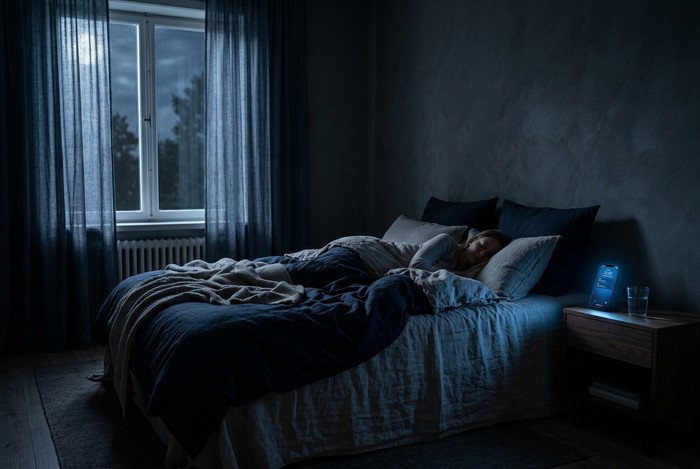Modernes Schlafzimmer mit Smartphone vs. Bett