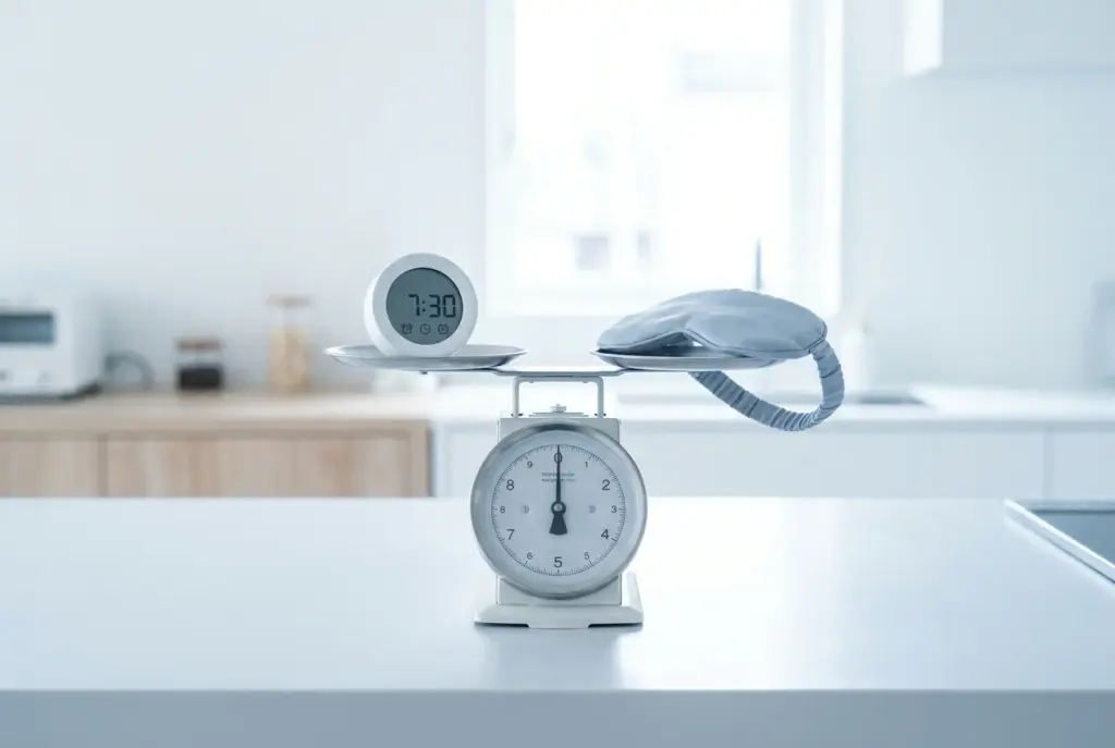 Waage mit Uhr und Schlafmaske