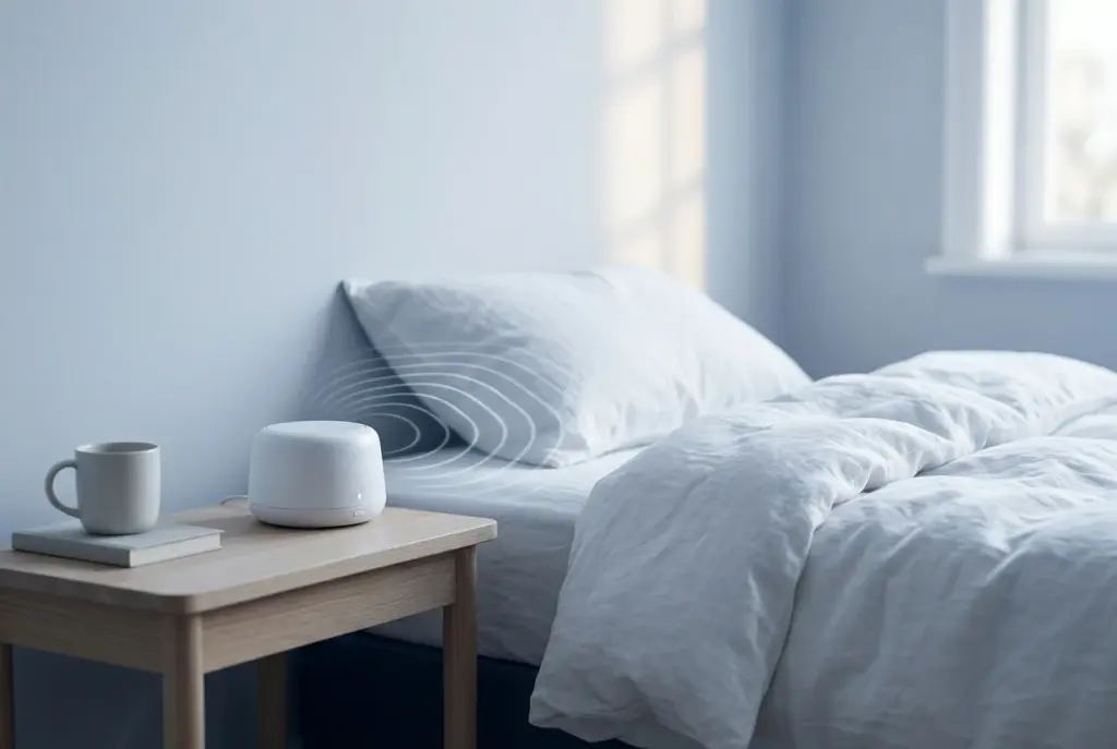White Noise Geraet neben einem Bett